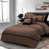 3 Pcs Pinch Pleated Duvet Set - Brown & Black